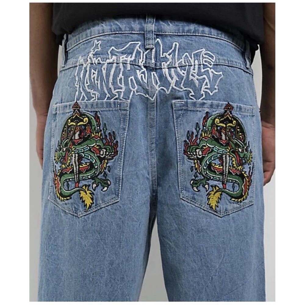 Ninth Hall Bush Vintage Y2K Relax Skateboarding Shorts Black Denim Sz 32 Grunge